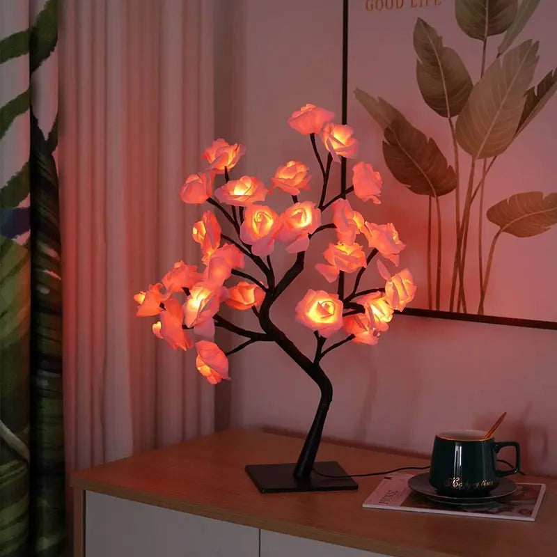 Rose Tree Lamp - USB LED Artificial Rose Night Light, Valentine Mother'S Day Birthday Gift for Her Girlfriend Wife, Bedroom Home Decor Table Lamp, Decorative Lighting