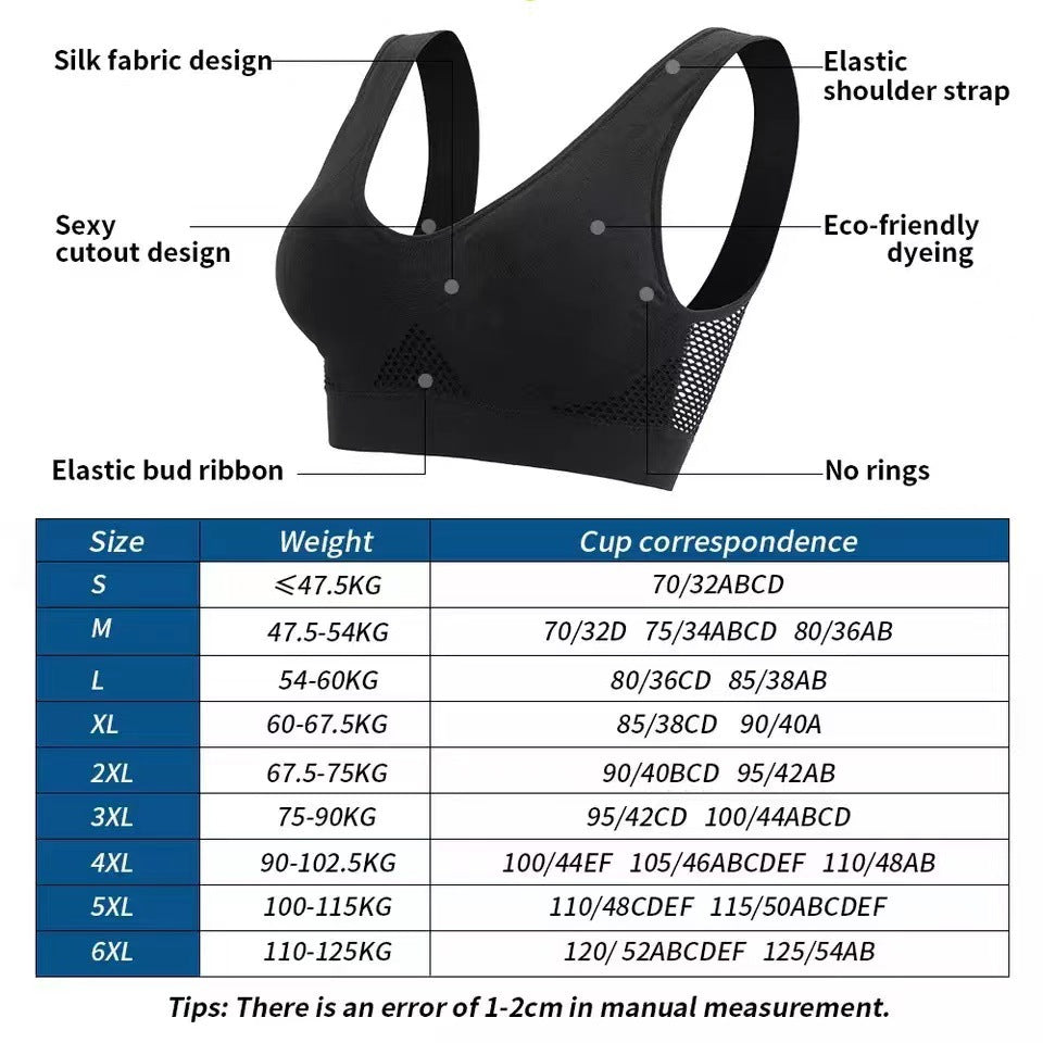 Women's Breathable Mesh Full-Cup Sports Bra Nylon Spandex Fitness Underwear