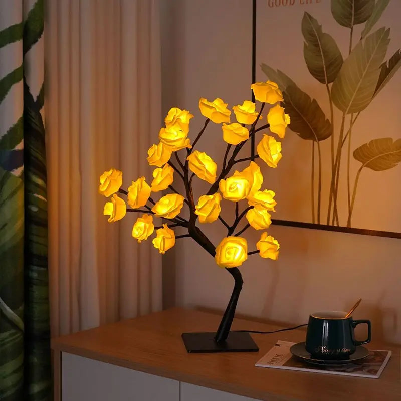 Rose Tree Lamp - USB LED Artificial Rose Night Light, Valentine Mother'S Day Birthday Gift for Her Girlfriend Wife, Bedroom Home Decor Table Lamp, Decorative Lighting
