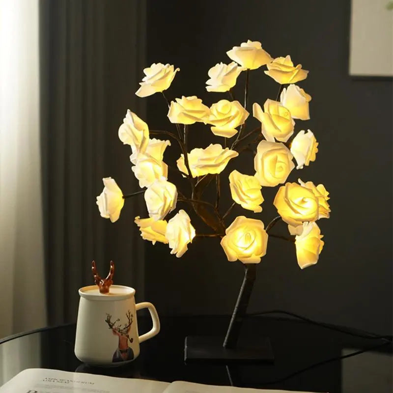Rose Tree Lamp - USB LED Artificial Rose Night Light, Valentine Mother'S Day Birthday Gift for Her Girlfriend Wife, Bedroom Home Decor Table Lamp, Decorative Lighting