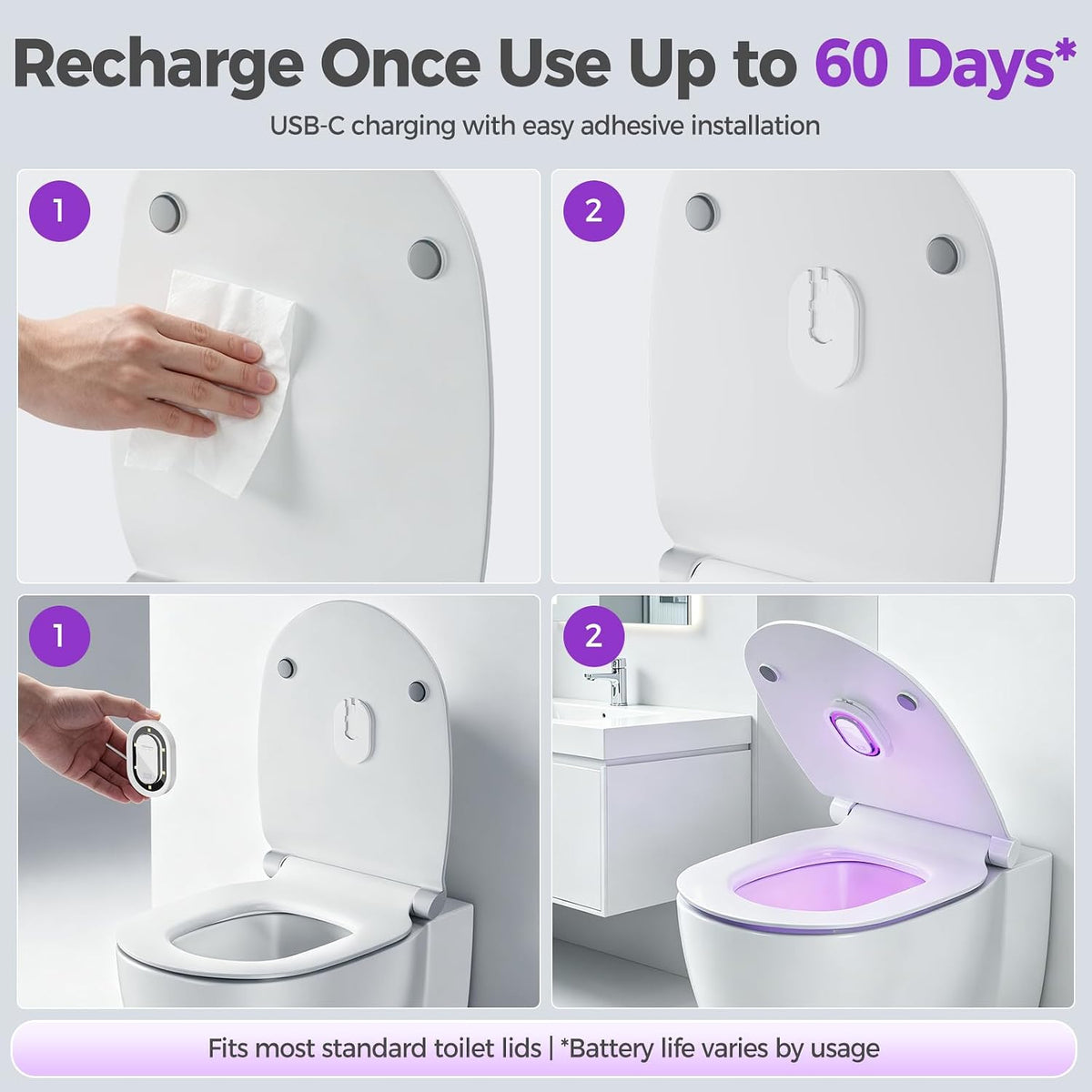 UV-C Toilet Lid Sanitizer, Helps Reduce Odors, Automatic 99-Second Cycle