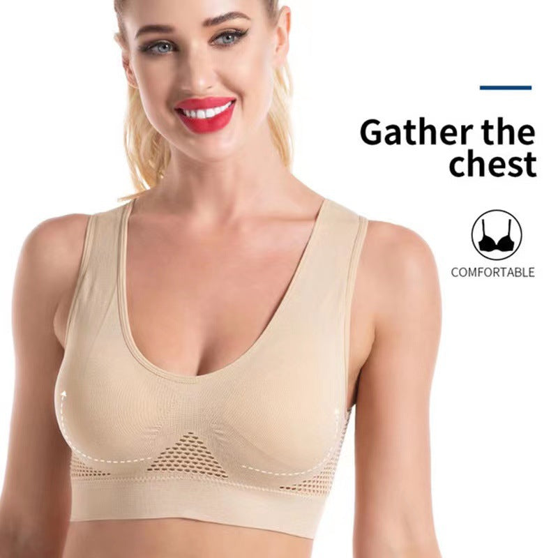 Women's Breathable Mesh Full-Cup Sports Bra Nylon Spandex Fitness Underwear