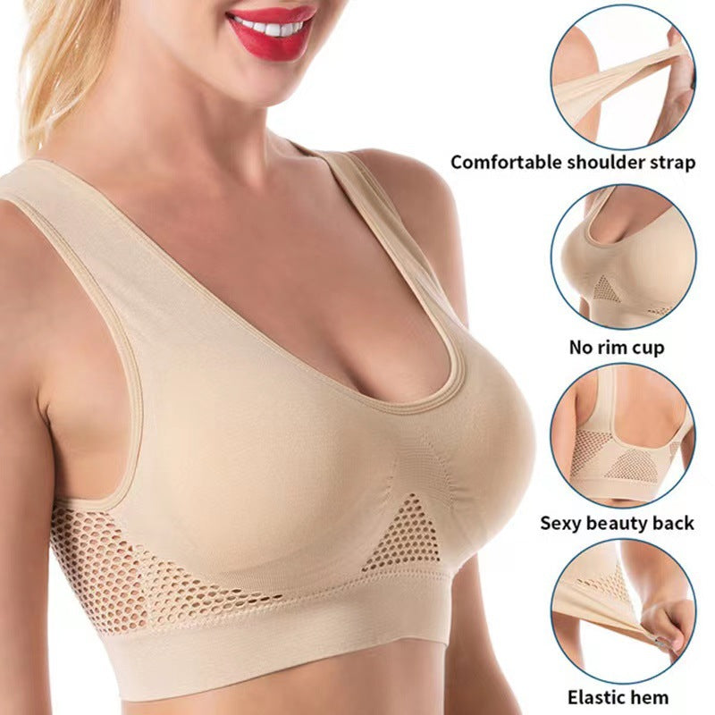 Women's Breathable Mesh Full-Cup Sports Bra Nylon Spandex Fitness Underwear