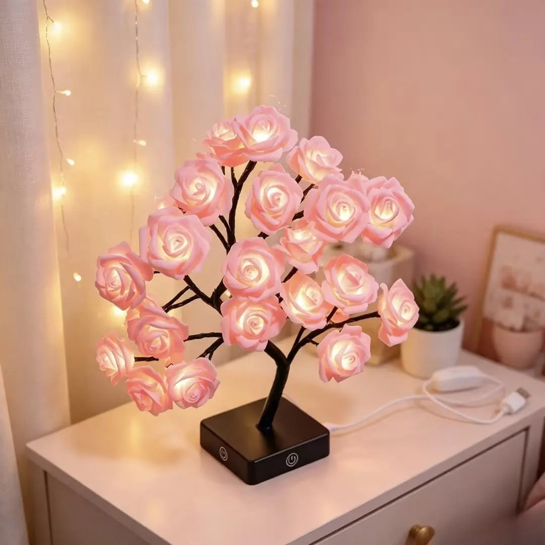 Rose Tree Lamp - USB LED Artificial Rose Night Light, Valentine Mother'S Day Birthday Gift for Her Girlfriend Wife, Bedroom Home Decor Table Lamp, Decorative Lighting
