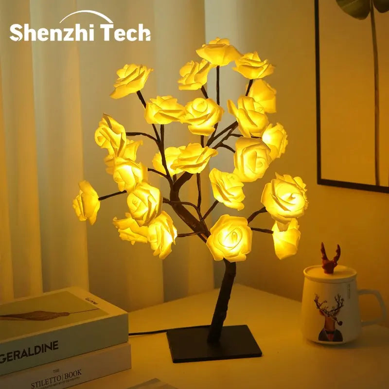 Rose Tree Lamp - USB LED Artificial Rose Night Light, Valentine Mother'S Day Birthday Gift for Her Girlfriend Wife, Bedroom Home Decor Table Lamp, Decorative Lighting