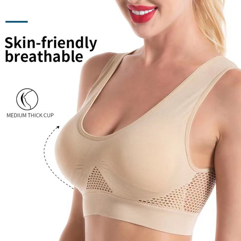 Women's Breathable Mesh Full-Cup Sports Bra Nylon Spandex Fitness Underwear